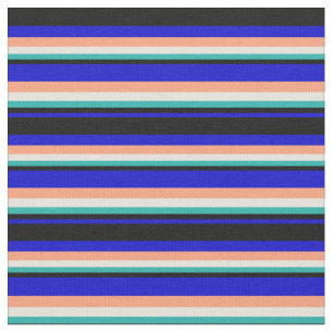 Blue, Black, Light Sea Green, Beige & Light Salmon Fabric