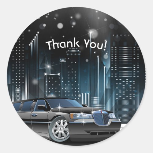 Blue  Black Limo Night in the City Birthday Party Classic Round Sticker
