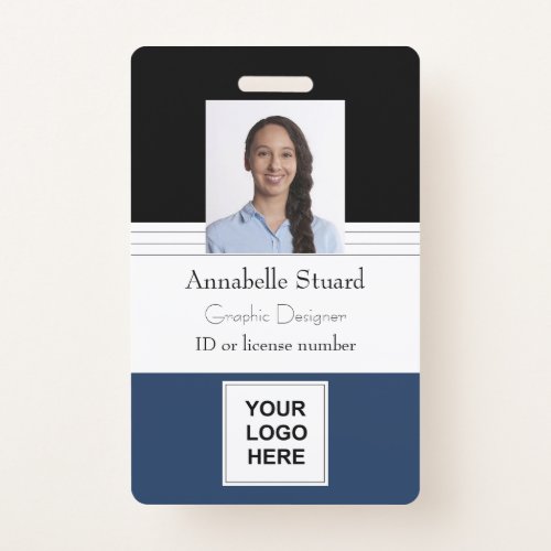Blue Black Lined Name photo employee corporate Bad Badge