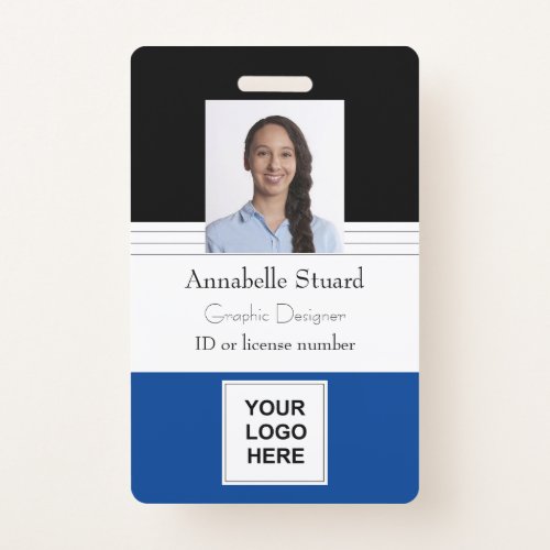 Blue Black Lined Name photo employee corporate ID Badge