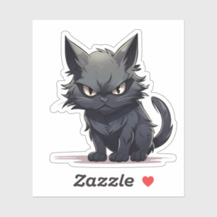  "Blue-black Long-Haired Cat Cartoon Zazzle Heart  Sticker