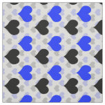 Blue Black Love Hearts White Fabric