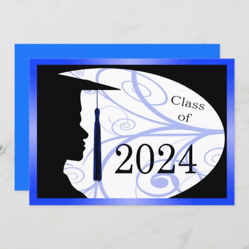 Blue  Black Man Silhouette 2024 Graduation Party Invitation