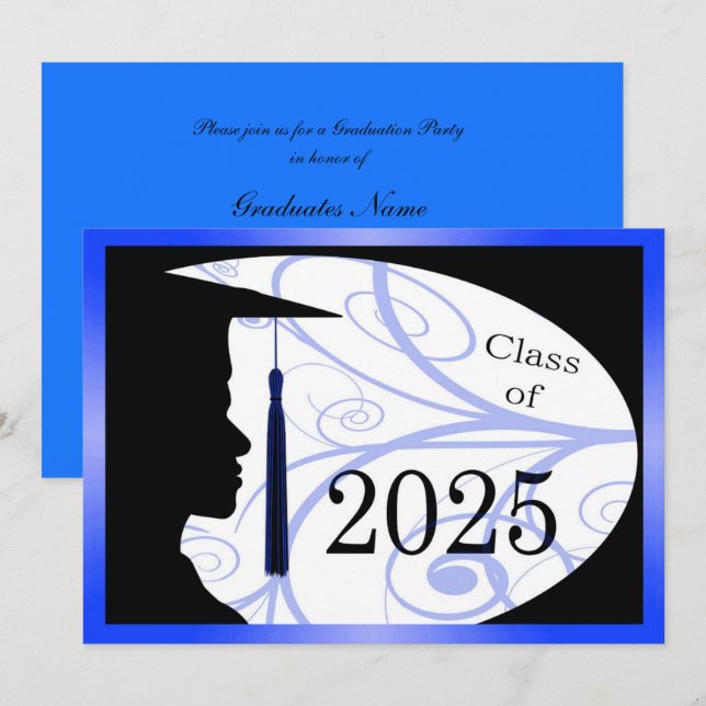 Blue & Black Man Silhouette 2025 Graduation Party Invitation (Front/Back)