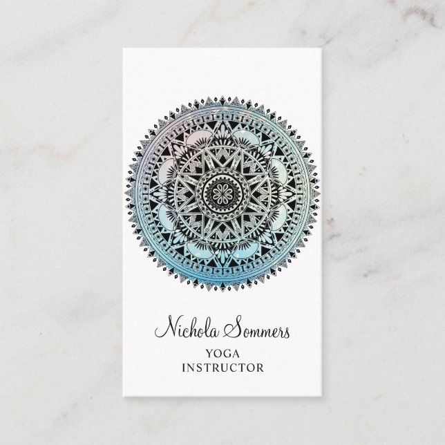 Blue Black Mandala Yoga Instructor Business Card (Front)