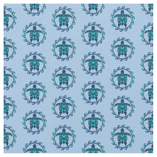 Blue Black Maori Sun Symbol Tribal Turtles Fabric