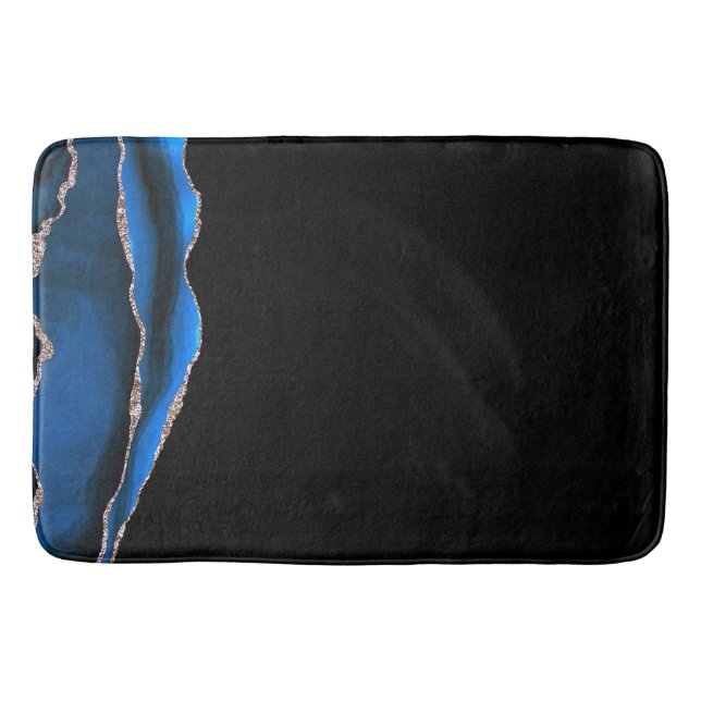Blue Black Marble Gilded Agate Bath Mat (Front)