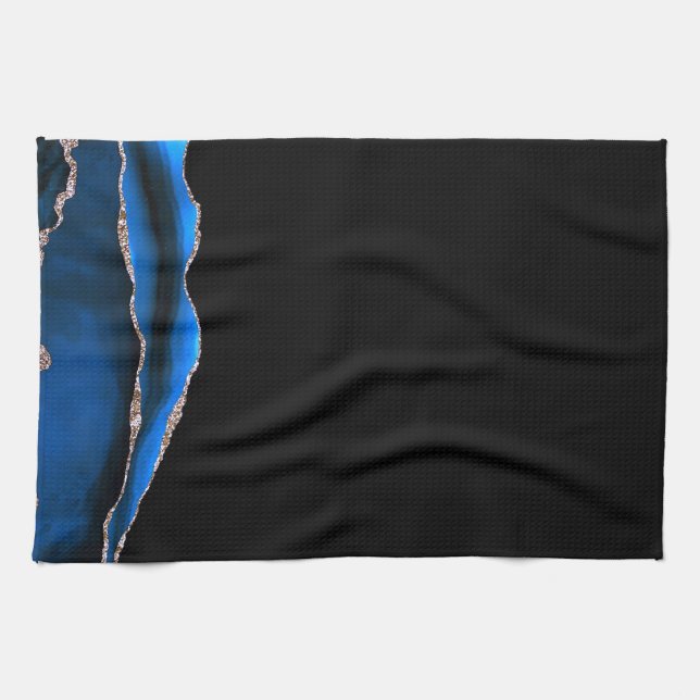 Blue Black Marble Gilded Agate Kitchen Towel (Horizontal)
