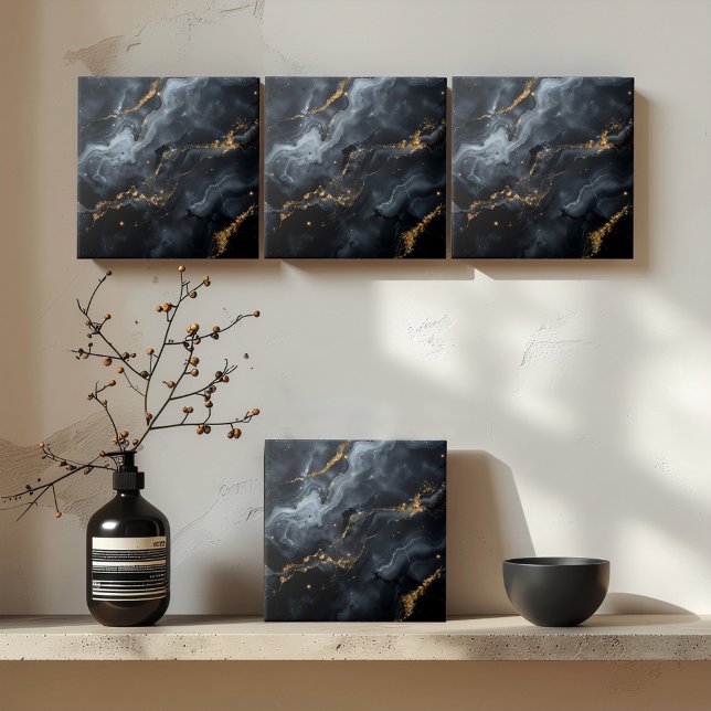 Blue-Black Marble Gold Glitter ID1172b Ceramic Tile (Creator Uploaded)
