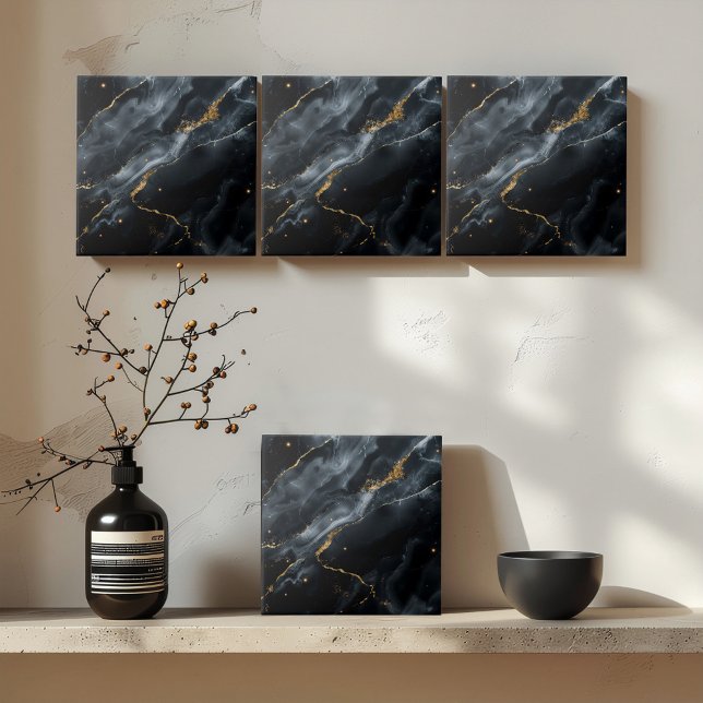Blue-Black Marble Gold Glitter ID1172c Ceramic Tile (Creator Uploaded)