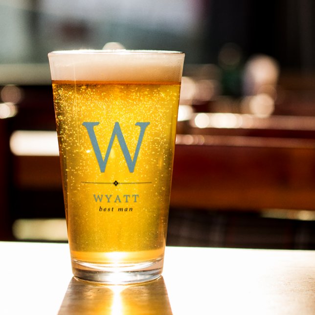 Blue Black Minimalist Monogram Best Man Glass (Creator Uploaded)