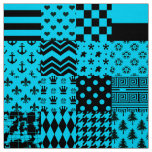 Blue Black Mixed Patterns Patchwork Design  Fabric