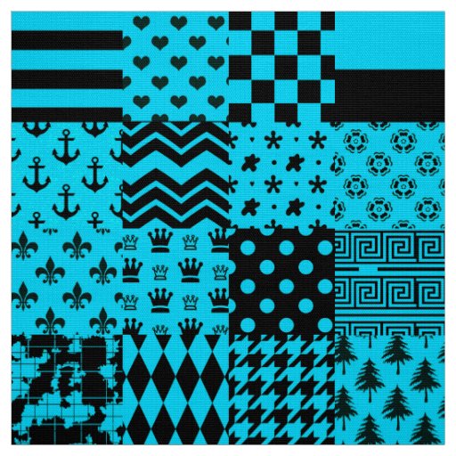 Blue Black Mixed Patterns Patchwork Design  Fabric