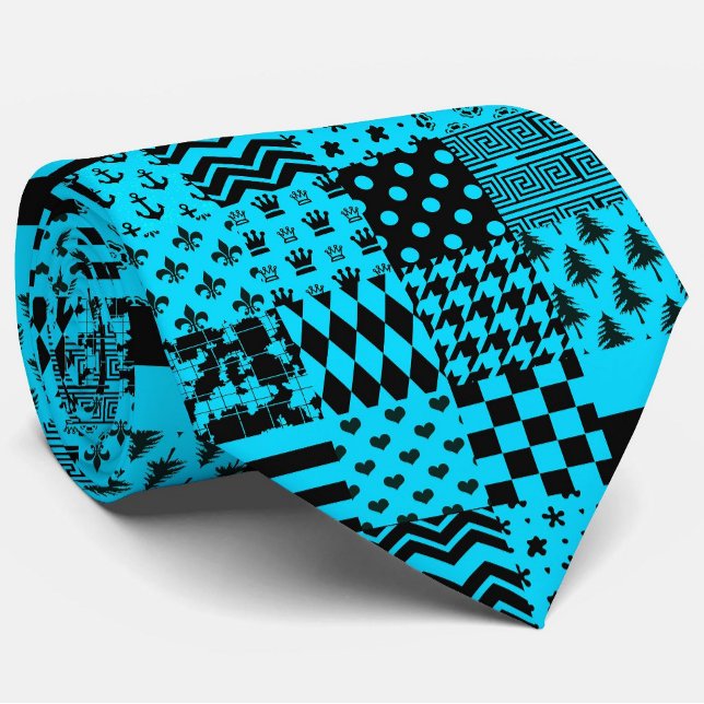 Blue Black Mixed Patterns Patchwork Design  Neck Tie (Creator Uploaded)