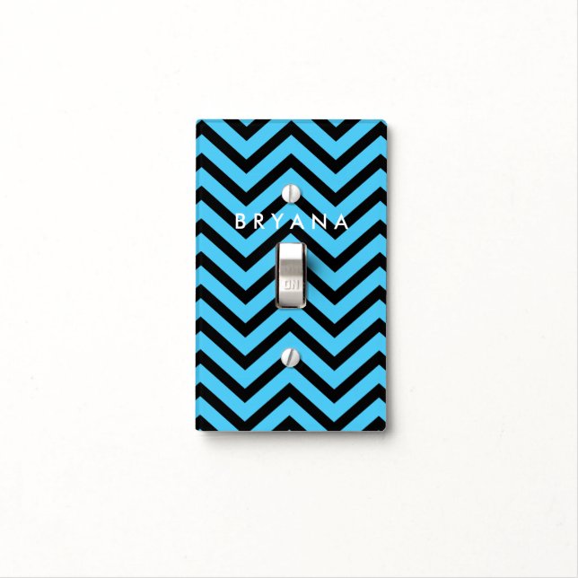 Blue & Black Modern Chevron Light Switch Cover (In Situ)