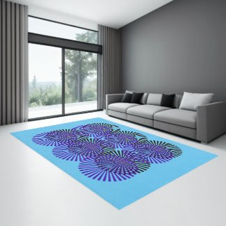 Blue Black Modern Circular Pattern Indoor Area Rug
