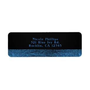 Blue & Black Modern Glam Sequins Party Invitation Label