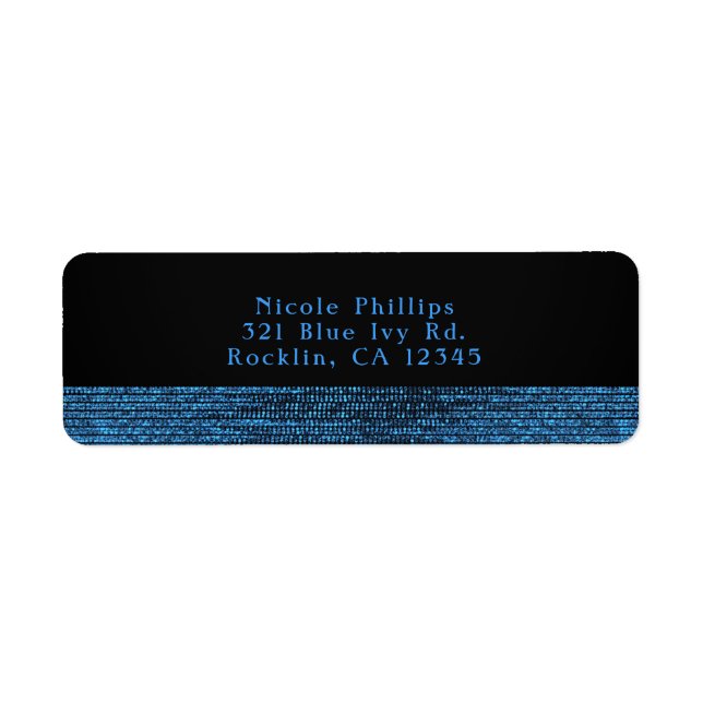 Blue & Black Modern Glam Sequins Party Invitation Label (Front)