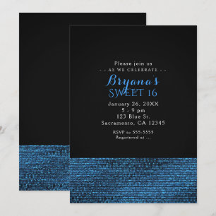 Blue & Black Modern Glam Sequins Party Invitations