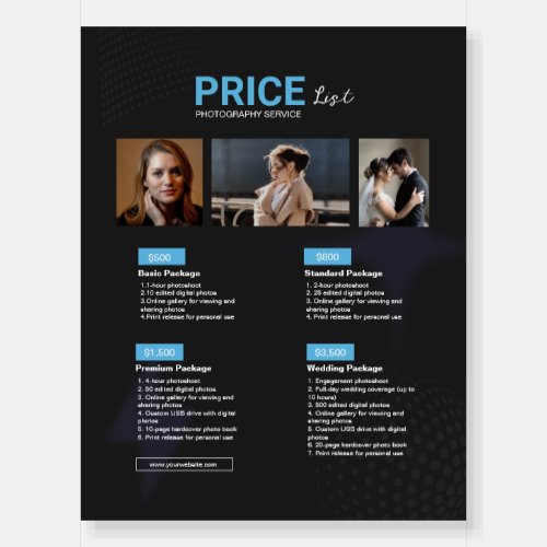 Blue Black Modern Photography Service Price Foam Board