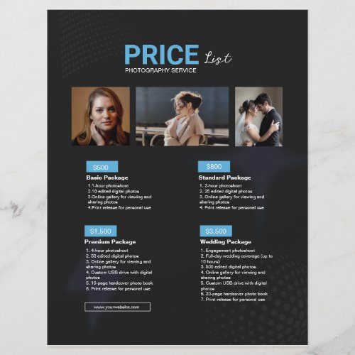 Blue Black Modern Photography Service Price List Flyer