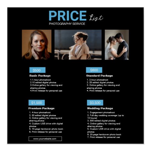 Blue Black Modern Photography Service Price List Poster