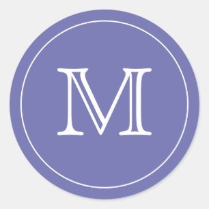 Blue Black Monogram Letter Classic Round Sticker
