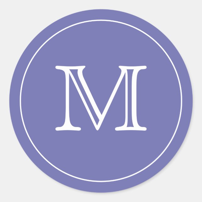 Blue Black Monogram Letter Classic Round Sticker (Front)