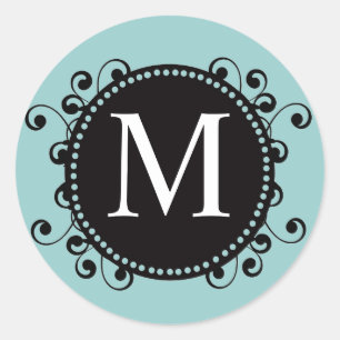 Blue Black Monogram M Swirls Wedding Sticker