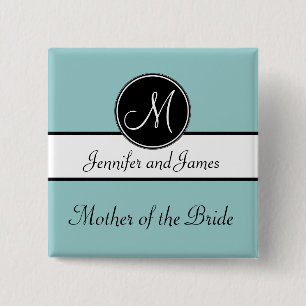Blue Black Monogram Mother of the Bride Button