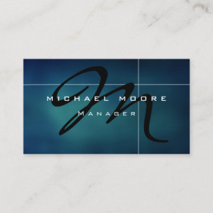 Blue Black Monogram Unique Manager Business Card
