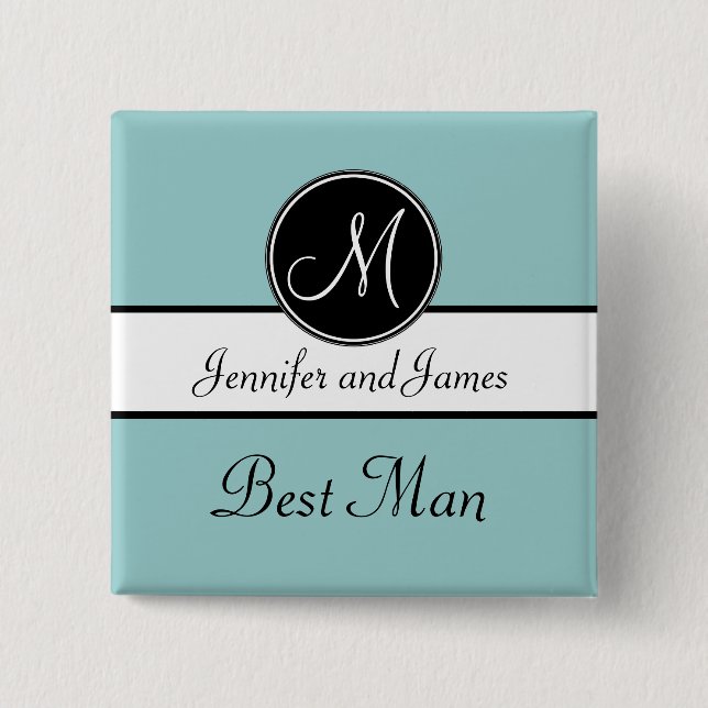 Blue Black Monogram Wedding Best Man Button (Front)
