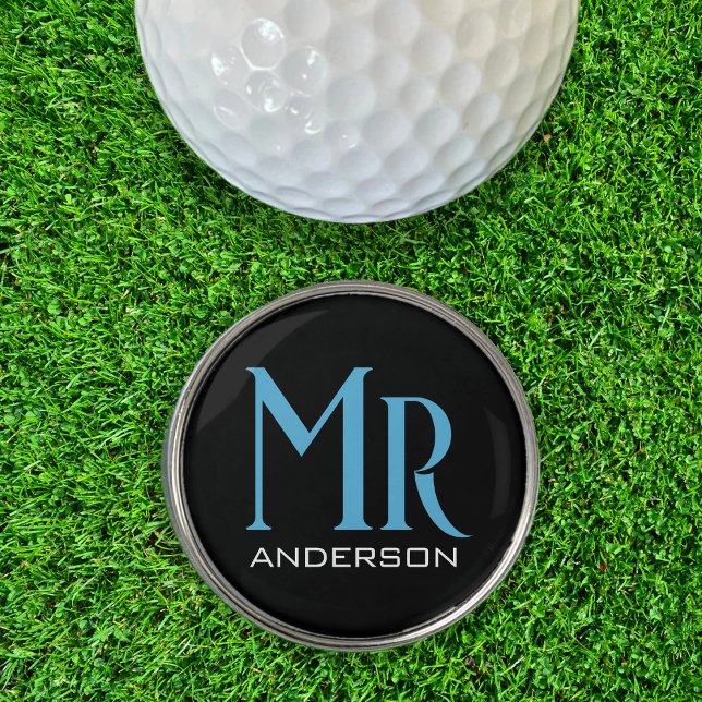 Blue & Black Mr Husband Groom Wedding Golf Ball Marker (black and blue mr golf ball marker for men)