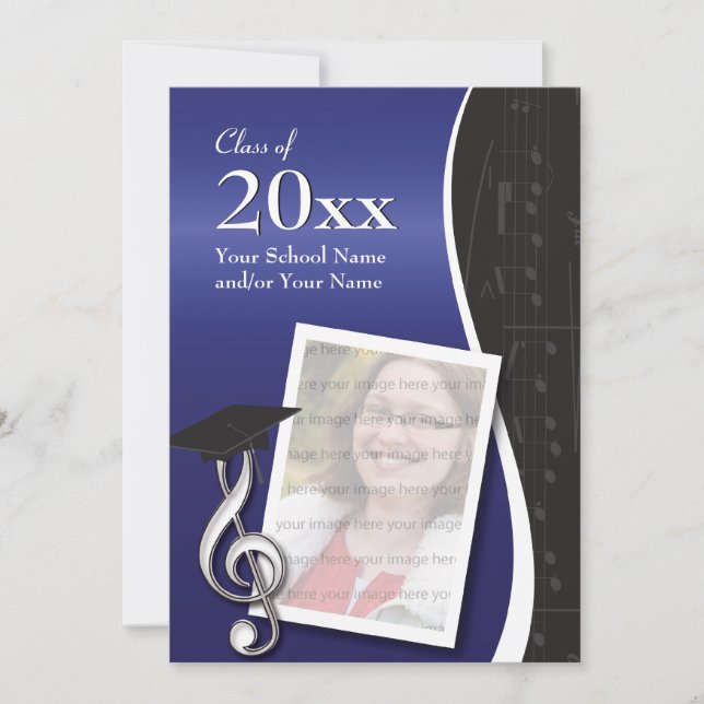 Blue & Black Music Graduation Invitation (Front)