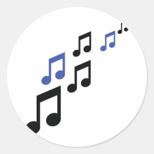 blue black music notes classic round sticker