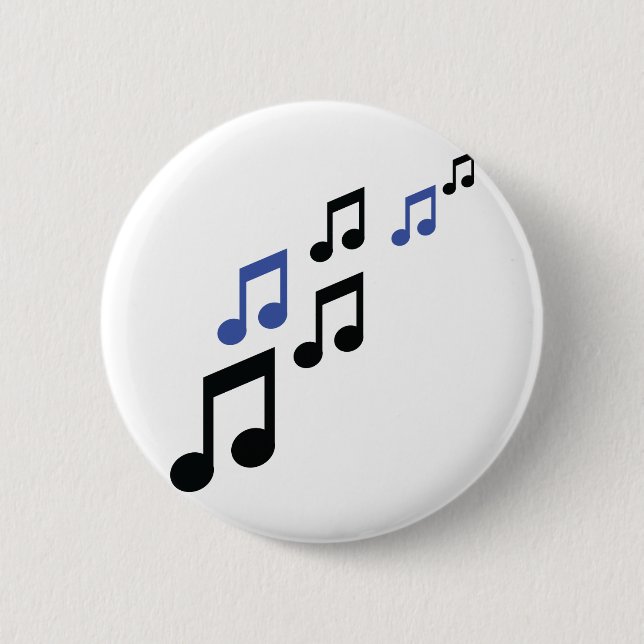 blue black music notes pinback button (Front)