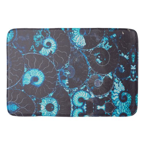 Blue black Nautilus shell pattern scared geometry Bath Mat