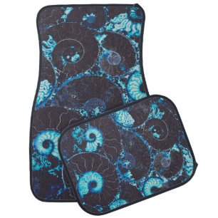 Blue black Nautilus shell pattern scared geometry Car Floor Mat