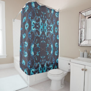 Blue black Nautilus shell pattern, scared geometry Shower Curtain