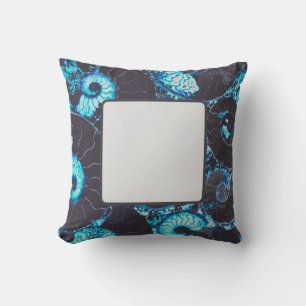 Blue black Nautilus shell pattern, scared geometry Throw Pillow