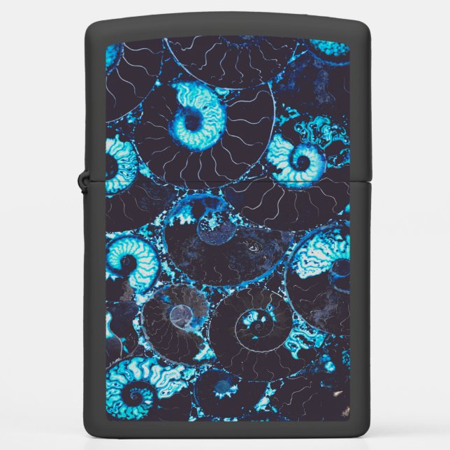 Blue black Nautilus shell pattern, scared geometry Zippo Lighter (Front)