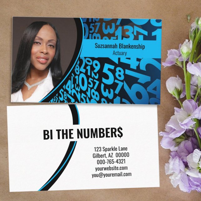 Blue Black Numbers Custom Professional Photo  Business Card (Creator Uploaded)