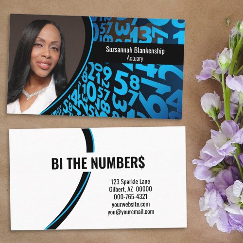 Blue Black Numbers Custom Professional Photo  Business Card