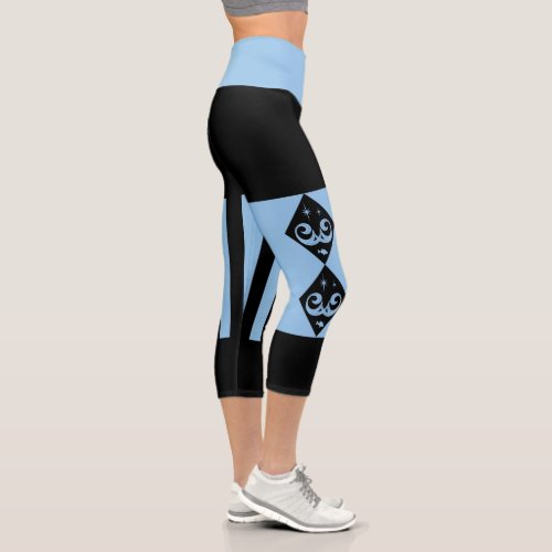 Blue Black Ocean and Stars Harlequin Design Capri Leggings