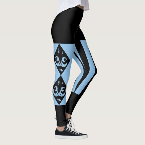 Blue Black Ocean and Stars Harlequin Design Leggi Leggings