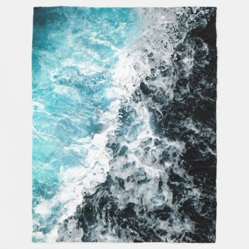 Blue Black Ocean Waves Hawaii Fleece Blanket