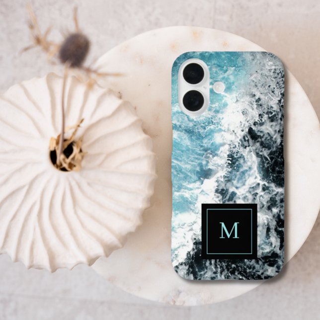 Blue Black Ocean Waves Hawaii Monogram Case-Mate iPhone Case (Creator Uploaded)