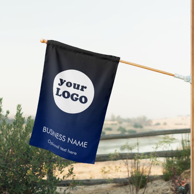 Blue Black Ombre Gradient Custom Business Logo  House Flag (Insitu (Back))