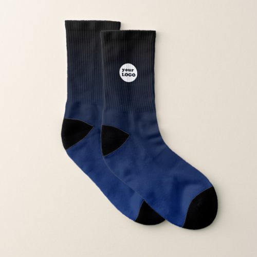 Blue Black Ombre Gradient Custom Business Logo  Socks