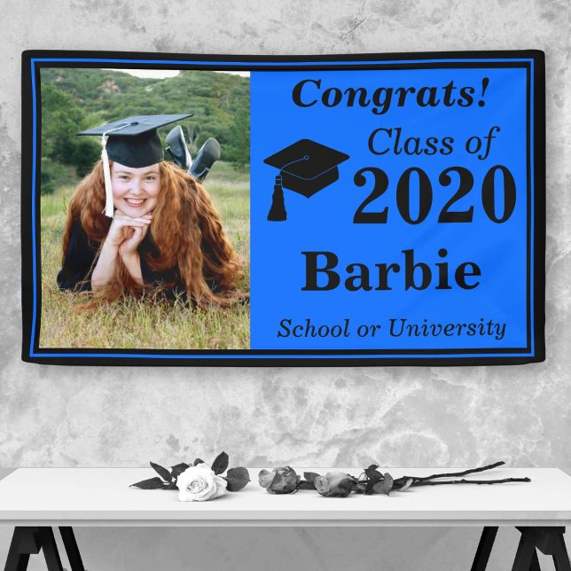 Blue Black One Photo Class of 2024 Graduation Banner (Creator Uploaded)